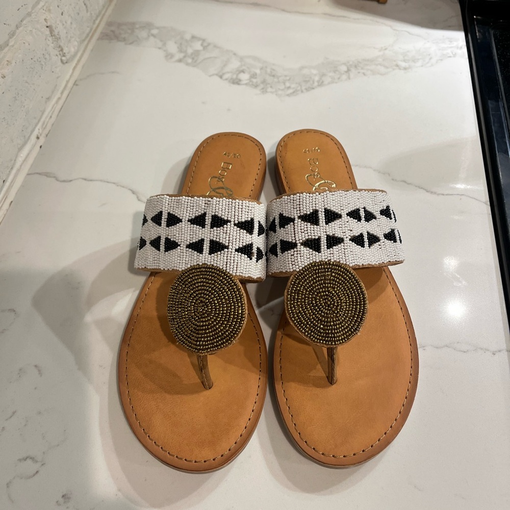 Bos & Co Judy black/white beaded sandals NIB sz 10